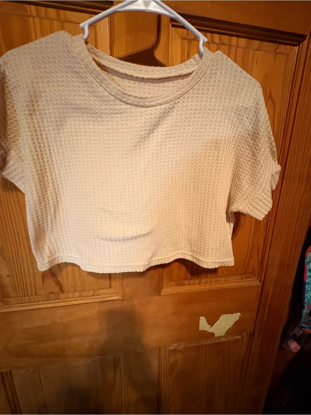 SHEIN Cream Waffle-Knit Cropped Tee